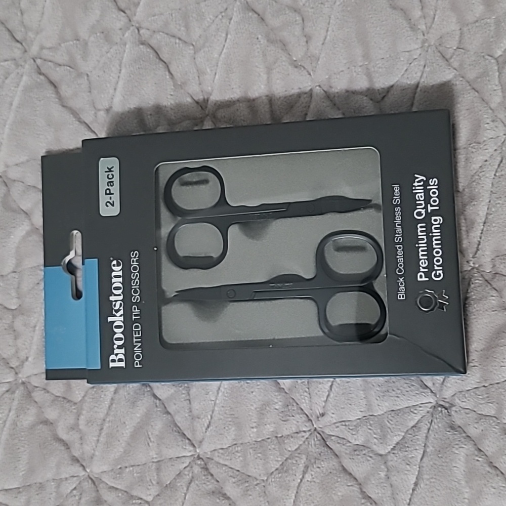 🆕 Brookstone Black Coated Stainless Steel Pointed Tip Grooming Scissors Kit